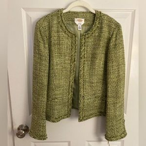 NWT Talbots cropped jacket. Green tweed size 12